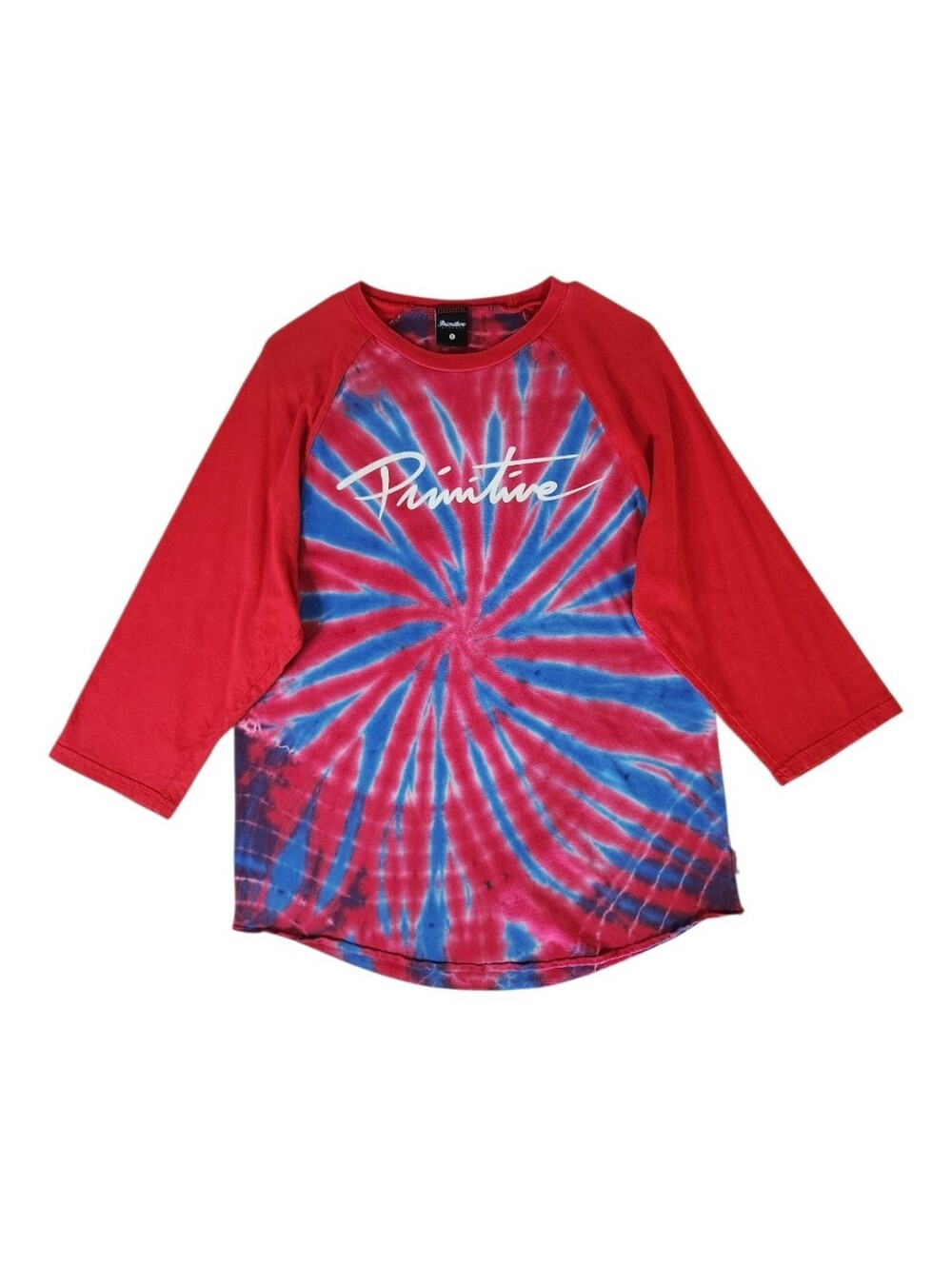 Primitive Skate Script Logo Tie Dye Raglan 3/4 Sleeve Baseball T-Shirt Small